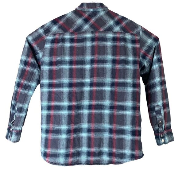 Grizzly Mountain Plaid Shirt Size Large Button Front Lined Red Blue - Picture 2 of 4